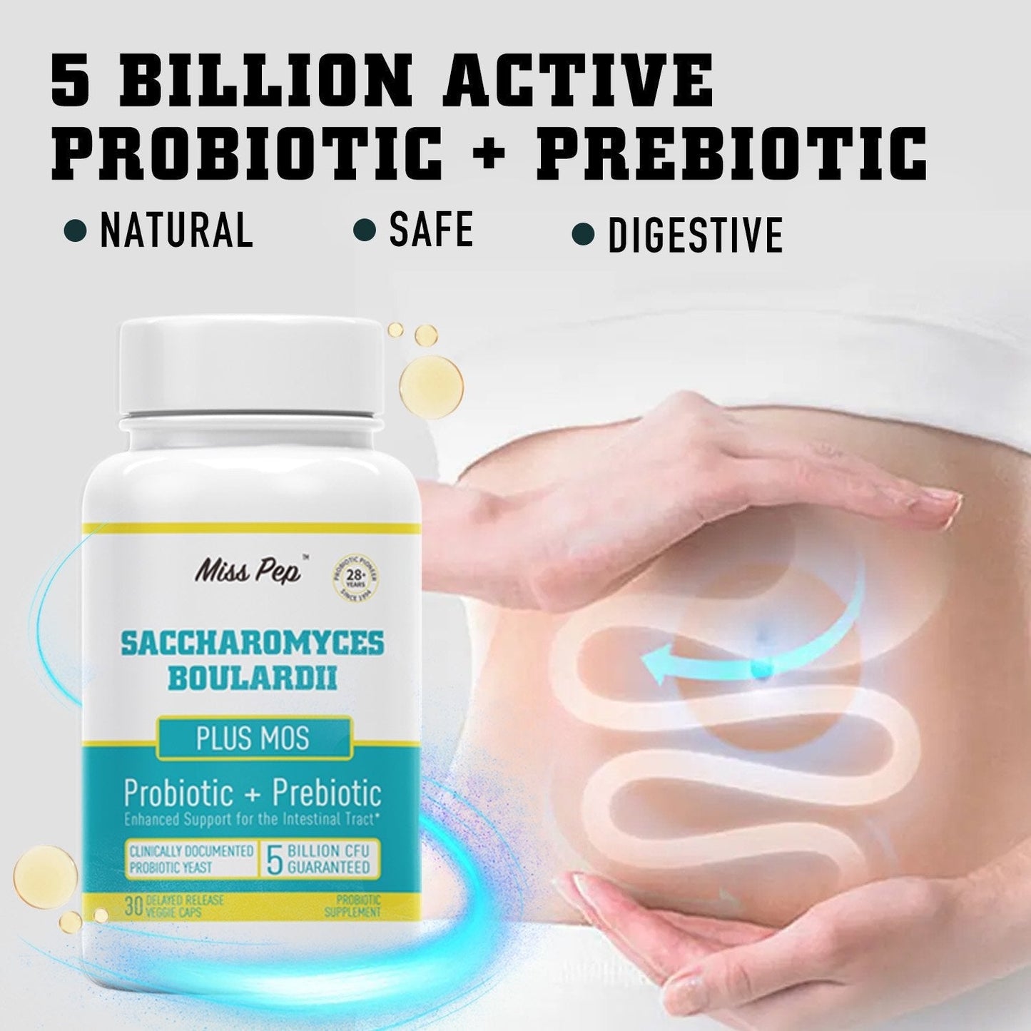 Misspep 250 mg Saccharomyces Boulardii Probiotics Plus MOS Yeast Fraction for Gut Health, 5 Billion CFU