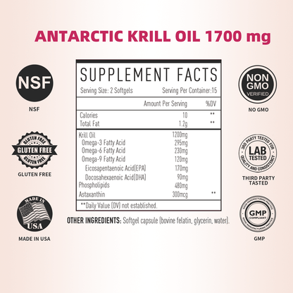Misspep Pure Antarctic Krill Oil Omega-3 Fatty Acids with EPA and DHA, 1200 mg Softgel Supplement